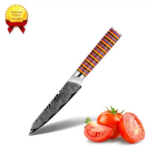 10% Off Custom Logo Rainbow G10 Handle 5 inch damascus 6-piece steak knife set With Fully Customizable G10 Colors