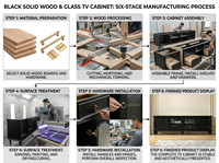 Meuble TV Classique de Luxe avec Détails Shaker, Buffet Multimédia avec Portes en Verre Cannelé et Boutons Métalliques Vintage pour Villa