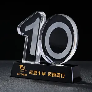 Wholesale 10 years twenty years Personal Customization 3d number cutting Crystal Trophy Award for Anniversary
