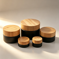 Pot en verre givré noir mat avec couvercle en bambou, disponible en 5g, 10g, 15g, 20g, 30g, 50g, 100g