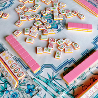 Jeu de tuiles de Mahjong américain naturel et sauvage Resort Gardens, motif floral botanique rose et orange, pour divertissement familial