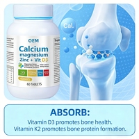 OEM ODM Marque privée Comprimés de calcium, magnésium et zinc Complexe de soutien immunitaire Complément alimentaire Comprimés de calcium, magnésium et vitamine D3