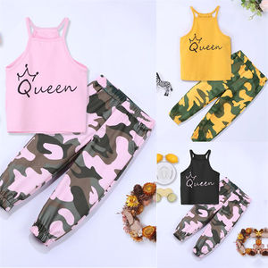 2023 fashion toddler girls clothing sets halter pants tuta per bambini new casual letter vest camouflage pant due pezzi girl set - Product Image 2