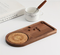 Plateau de service en bois d'acacia avec sous-verre en rotin, plateau à café et thé en bois naturel pour la maison, la cuisine, la table, cadeau, livraison directe