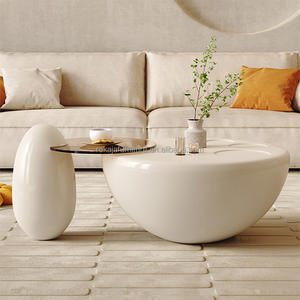 ชุดโต๊ะกาแฟครีมดีไซน์แบบมินิมอลลิสต์โต๊ะกลางโต๊ะโลหะแล็กเกอร์โลหะขนาดกะทัดรัดโต๊ะกาแฟห้องนั่งเล่นสไตล์น่ารัก - Product Image 2