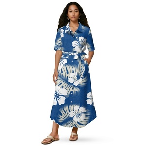 Fornitore di <span class=keywords><strong>vestiti</strong></span> nuovi arrivi con marchio personalizzato elegante autunno Casual abito <span class=keywords><strong>da</strong></span> donna a maniche corte stampato polinesiano - Product Image 2