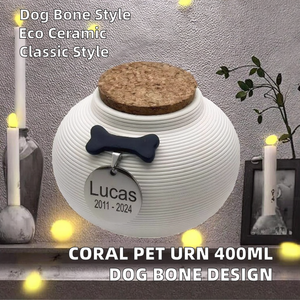 Ceramic Pet Urn White Round Shape Modern Design Airtight Dog <b>Memorial</b> <b>Keepsake</b> Jar Custom Name Plate Lucas 2011-2024 - Product Image 2