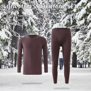 Lijia Thick Long Sleeve <b>Men's</b> <b>Thermal</b> Underwear <b>Set</b> Heat-Generating Top and Bottom <b>for</b> Autumn Winter Long Johns Style Knitted - Product Image 2