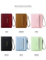 Portefeuille court zippé en cuir PU de style coréen, élégant, avec porte-cartes, porte-monnaie, porte-cartes d'identité et porte-cartes de visite