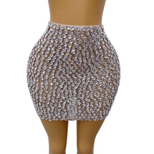 Faldas Cortas Boutique See Through Crystal Short <strong>Skirts</strong> Ladies Plus Size Sexy Hip <strong>Wrapped</strong> Dress Women Bodycon Rhinestone <strong>Skirts</strong> - Product Image 4