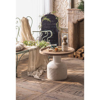 Innova Home Outdoor Dekorativer Platzsparender Aufbewahrungstisch Rustikaler Metallfuß Holzplatte Langlebig Einfache Montage Antik Geschnitzter Beistelltisch