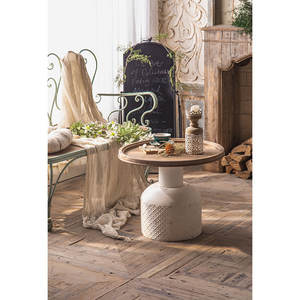 Table basse d'appoint rustique en métal et bois sculpté, style antique, gain de place, pour l'extérieur, par Innova Home - Product Image 3