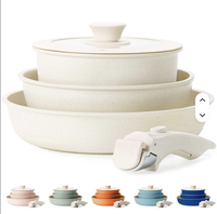 Ensemble de 5 ustensiles de cuisine détachables en aluminium de qualité alimentaire avec poignées en silicone, casseroles et poêles durables avec fond à induction