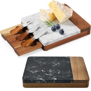 Tabla de Quesos y Charcuterí<span class=keywords><strong>a</strong></span> de Madera de Acacia y Mármol, Elegante Bandeja de Madera con Juego de Cuchillos para Regalo de Inauguración o Festivo - Product Image 1