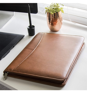 Map Portofolio Ritsleting <span class=keywords><strong>3</strong></span> Cincin dengan Bantalan Tulis Kulit PU Folder Profesional untuk Wawancara Bisnis Kantor, Hitam Cokelat - Product Image 5