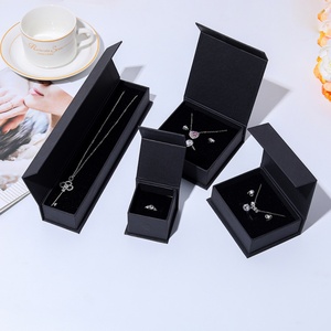 Custom Small <b>Black</b> Rectangle Paper Jewelry Packaging Simple Style <b>Box</b> and Bag with Logo for Necklace Ring Bracelet - Product Image 1
