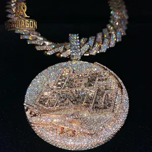 Benutzer definierte vergoldete Vvs Moissan ite Name Anhänger Iced Out Hip Hop Stil Runde Brilliant Cut Silber Anhänger Schmuck