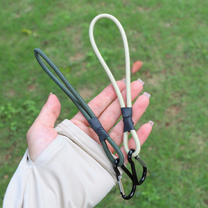 Stretch Rope Hiking Hook <b>Elastic</b> <b>Cord</b> With Carabiner For Tent Tarp Camping Outdoor Use Army Green Khaki - Product Image 2