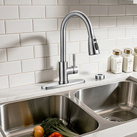 Robinet de cuisine contemporain en acier inoxydable 304 sans plomb, avec douchette flexible haute pression, à montage sur plan en céramique