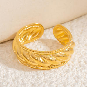 European American Style Open Face Stainless Steel <b>Ring</b> Women Plant Pattern Hollow U Shaped Geometric Jewelry Gift - Product Image 2