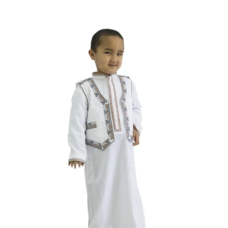 Chaleco bata niños bordado Abaya disfraz juvenil rendimiento conjunto indio Medio Oriente musulmán niño bordado 1 pieza blanco