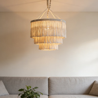 Lustre LED en macramé, luminaire suspendu, franges en corde de coton faites à la main, style bohème nordique, salon, chambre à coucher, salle à manger, lampe à lumière chaude