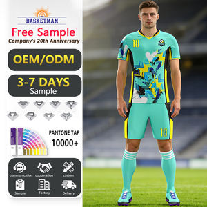 男女兼用快適カスタムサッカーユニフォーム通気性フットボール半袖速乾性新シーズン昇華サッカーウェア - Product Image 1