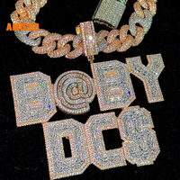 Pendentif personnalisé en argent 925 avec nom en moissanite certifiée par testeur de diamants, style hip-hop, avec chaînes à maillons pour rappeur
