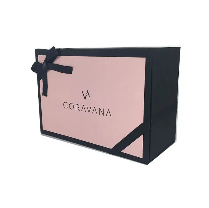 Wholesale Oem Large Clothes Paper Cardboard Pack Boxes Personalised Packaging Magnetic Foldable Gift Black Box With Ribbon