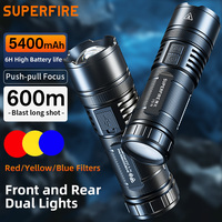 Lampe de poche LED à zoom rechargeable à haute intensité Torche en aluminium avec filtre 3 couleurs
