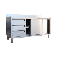 Meja Kerja Dapur Komersial Modern Stainless Steel Custom dengan Laci dan Papan Belakang, Mudah Dibersihkan, Finishing Perak