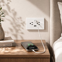 Prise murale USB-C standard américaine 6 ports 10A 20W à charge rapide, panneau en verre trempé blanc, noir, gris pour maison et hôtel