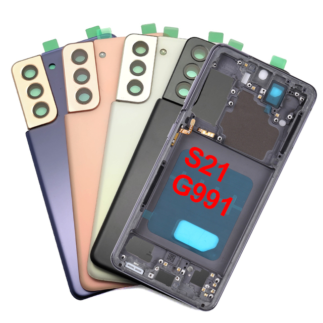 Mobile Phone Replacement Glass Plastic Housing with Lens and Middle Frame S21 Battery Back Cover for Samsung Galaxy SM-G991