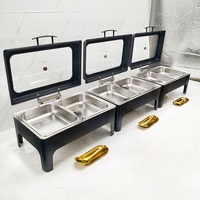 Pemanas Makanan Prasmanan Chafing Dish Persegi Panjang Stainless Steel Hitam 9L Mewah, Pemanas Gas, Peralatan Dapur Modern untuk Restoran