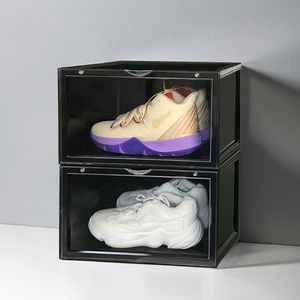 Wholesale Ready To Ship Giant Magnetic Simple Assemble Custom Shoe Box Transparent Black Plastic Shoe Display Organizer Plastic
