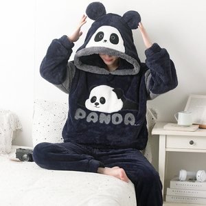 Ensembles de vêtements de nuit hiver pyjamas à capuche en peluche pour hommes adolescents pyjamas de dessin animé épais doublés de polaire - Product Image 6