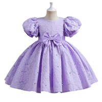 Robes pour enfants à manches bouffantes de meilleure qualité pour la fête des filles Robes d'été en polyester et coton doux avec nœud