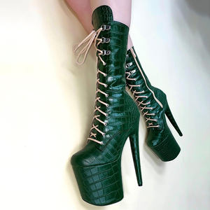 Bottes de pole dance vertes pour femmes, exotiques, à lacets, talons très hauts de 20 cm, <span class=keywords><strong>plateforme</strong></span>, boîte de nuit, sexy, fétiche, strip-teaseuse, mannequin de mode - Product Image 2