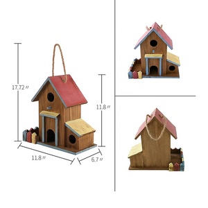 Mangeoire à oiseaux en bois 2 en 1, pour extérieur en bois, 3 trous, hôtel - Product Image 6