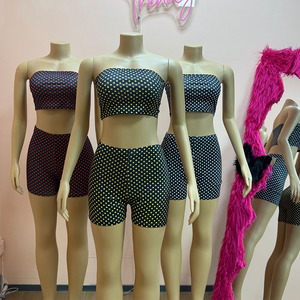 Puantiyeli Baskı 2 Parça Set Kadın Seksi Straplez Kolsuz Crop Tops ve Dar Şort Sıcak Kız Sokak Kıyafetleri - Product Image 1