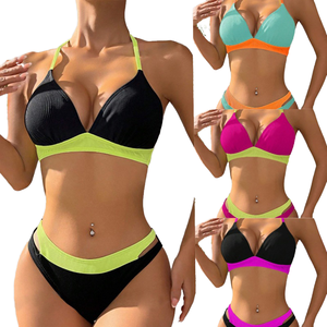 Traje de Baño Bikini de Diseño para Chicas Jóvenes, Transparente, con Estampado Sólido y Logotipo con Impresión Digital en la Cintura, para Mujeres Maduras, Venta al Por Mayor - Product Image 4