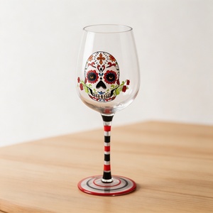 Juego de Copas de Vino Pintadas a Mano para <span class=keywords><strong>Halloween</strong></span>, Copas de Cristal con Tallos Rayados para Fiestas y Bares, Venta al por Mayor, Cristal sin Plomo - Product Image 4