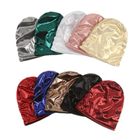 Turban unisexe en satin extensible à effet métallique, style indien, broderie machine, polyester/coton, printemps/automne