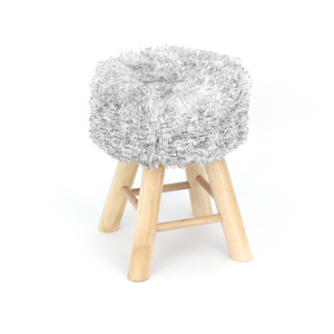 Customized Modern Style Wood Ottoman <strong>Stool</strong> Faux <strong>Fur</strong> <strong>Stool</strong> With Wooden Legs for Living Room Bedroom - Product Image 1