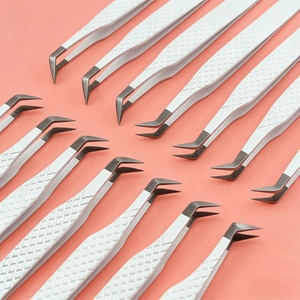 Pinzas para Pestañas de Acero Inoxidable de Marca Privada, Blancas, Negras, Beige, Precisión Antiestática, Duraderas, Punta Lisa de 10 mm, Logotipo Personalizado, Volumen - Product Image 1