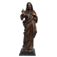 Monument d'église extérieur en cire perdue Jésus en bronze grandeur nature avec statue à main levée
