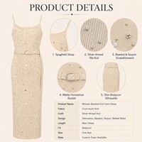 Robe longue élégante de soirée en maille métallique pour femme, style OEM ODM, avec sequins et perles, bretelles spaghetti, sans manches, ceinture à la taille, idéale pour l'été