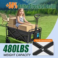Chariot de plage et de courses pliable en acier allié à 4 roues, robuste, 37 pouces de long, capacité de 480 livres, avec porte-gobelet intégré