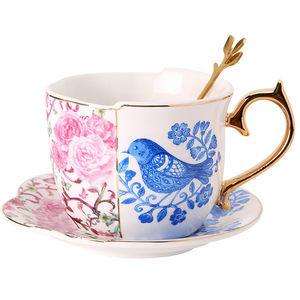 <b>Large</b> Capacity English Red Teacup Saucer Set Special Blue White Ceramic Coffee <b>Cup</b> Spatula French Afternoon Style Dinnerware - Product Image 5