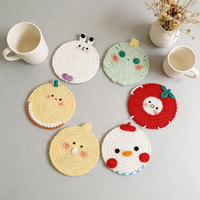 Sous-verres et sets de table isolants en tissu, faits main au crochet, style bohème, forme irrégulière, motifs animaux et fruits mignons, en laine tricotée, anti-dérapants